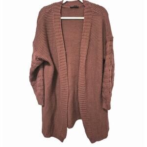 Russet Orange Oversize Knee Length Cardigan Women Medium Soft and Warm